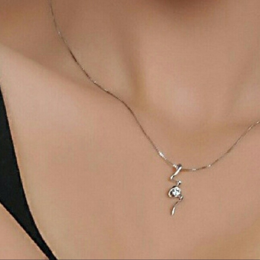 Silver Pltd CZ Lightning Bolt Necklace - Picture 5 of 6